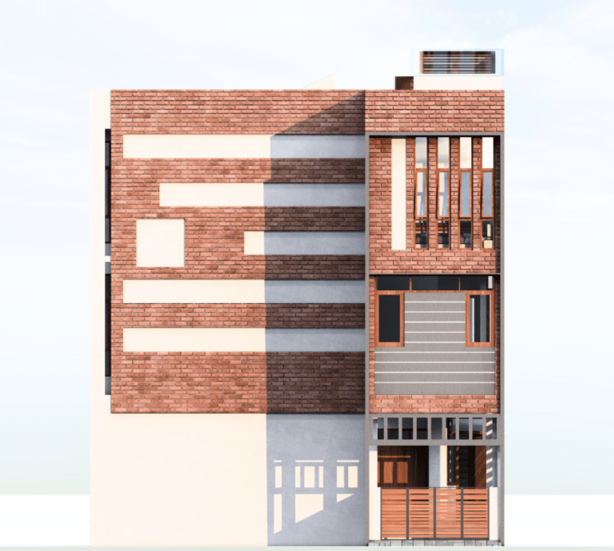 Brickwave Residence | 34x40 South-Facing G+2+T L-Shaped Contemporary Residence