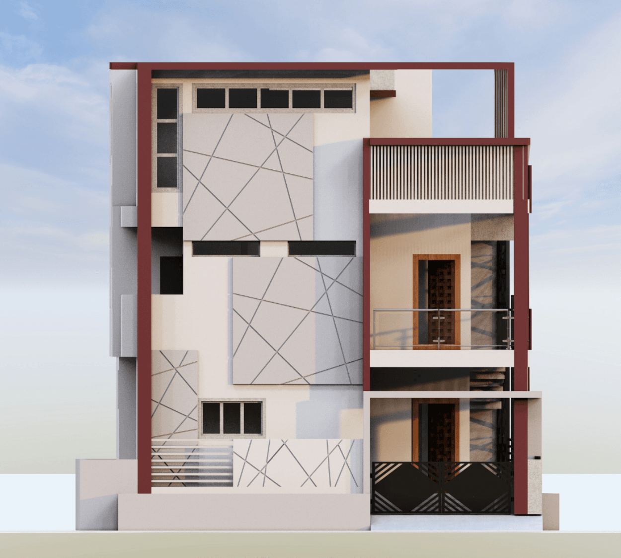 Linear Vista Residence | 40x30 West-Facing G+2 Contemporary 2-Unit Residence